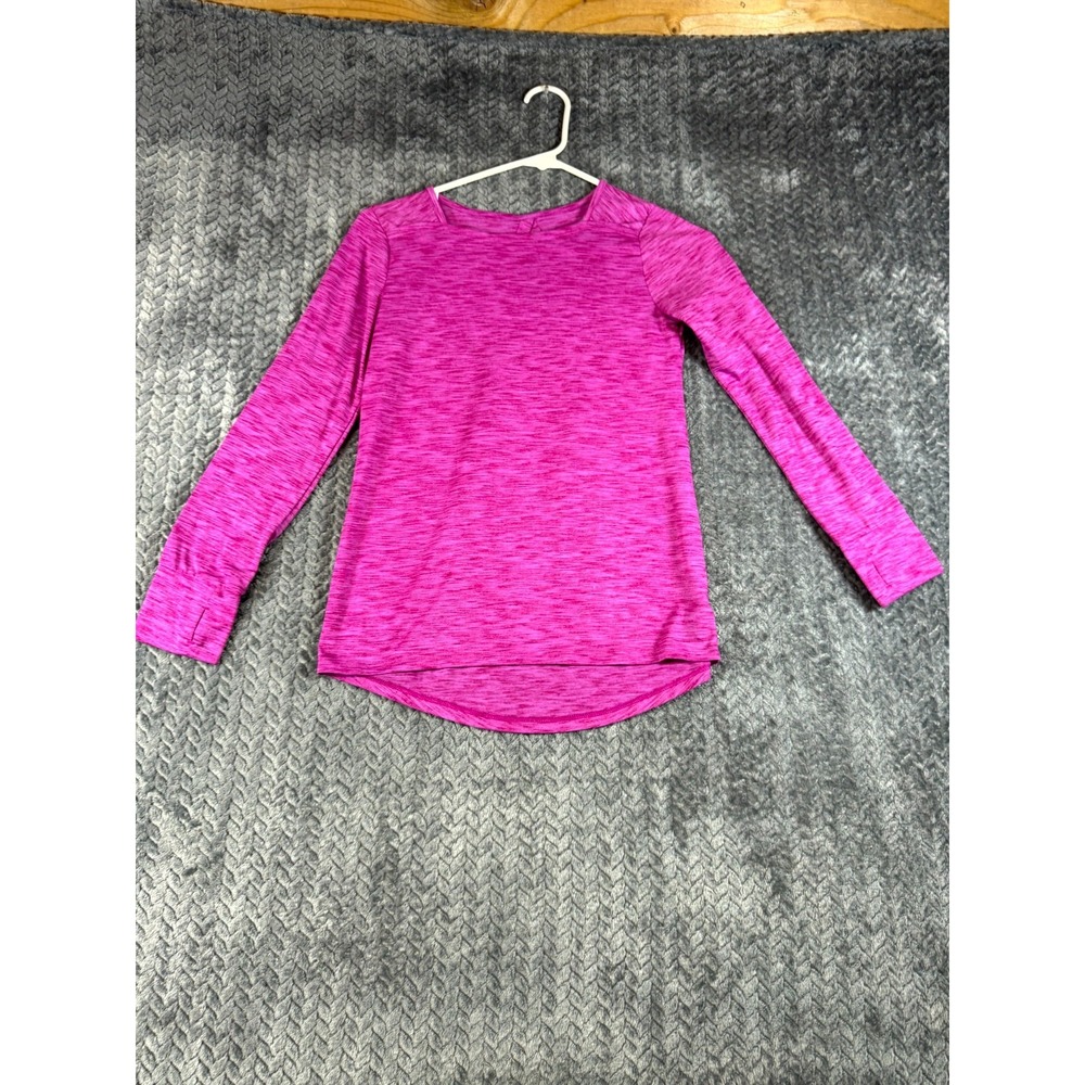 Champion Girls Top Large 10-12 Heather Pink Long Sleeve Athletic Keyhole Back